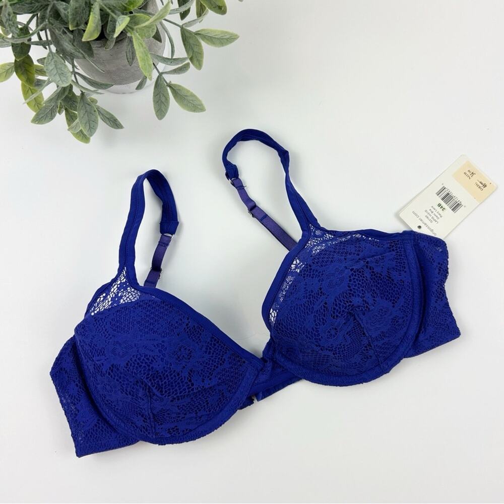 On Gossamer Racy Lace Demi Bra G3160 Blue Size 32B